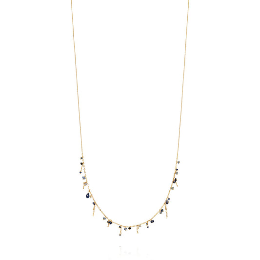 18ct yellow gold chain necklace with hanging beads and chains