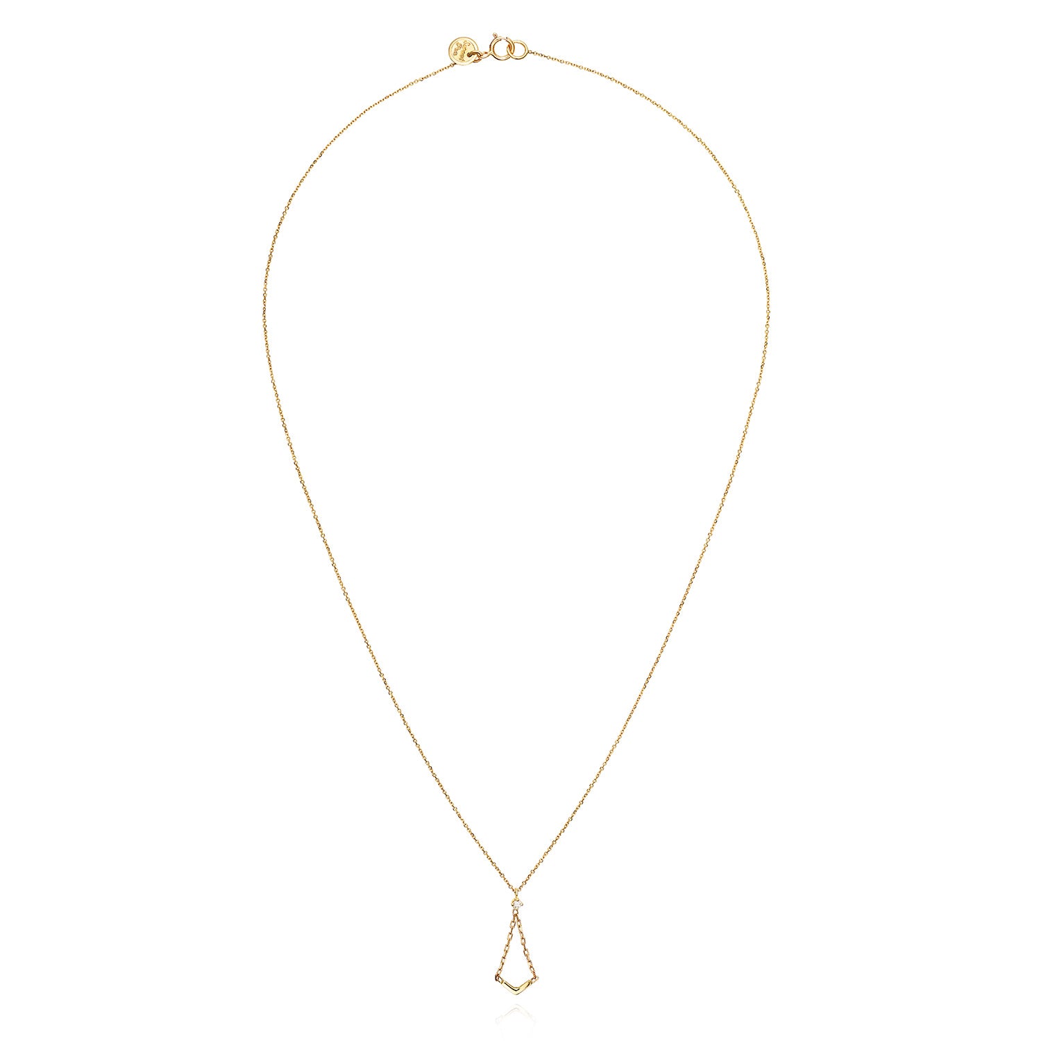 18ct yellow gold necklace with diamond and small V-shaped charm  