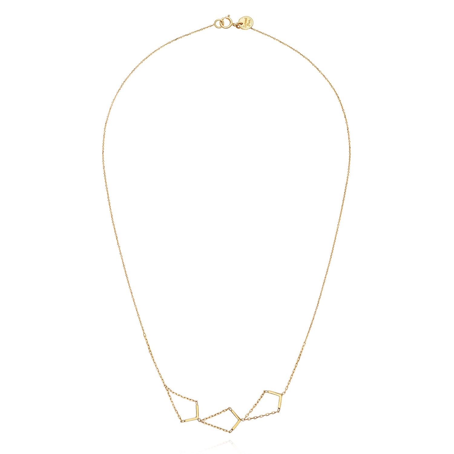 18ct yellow gold necklace with section of 3 V-shapes