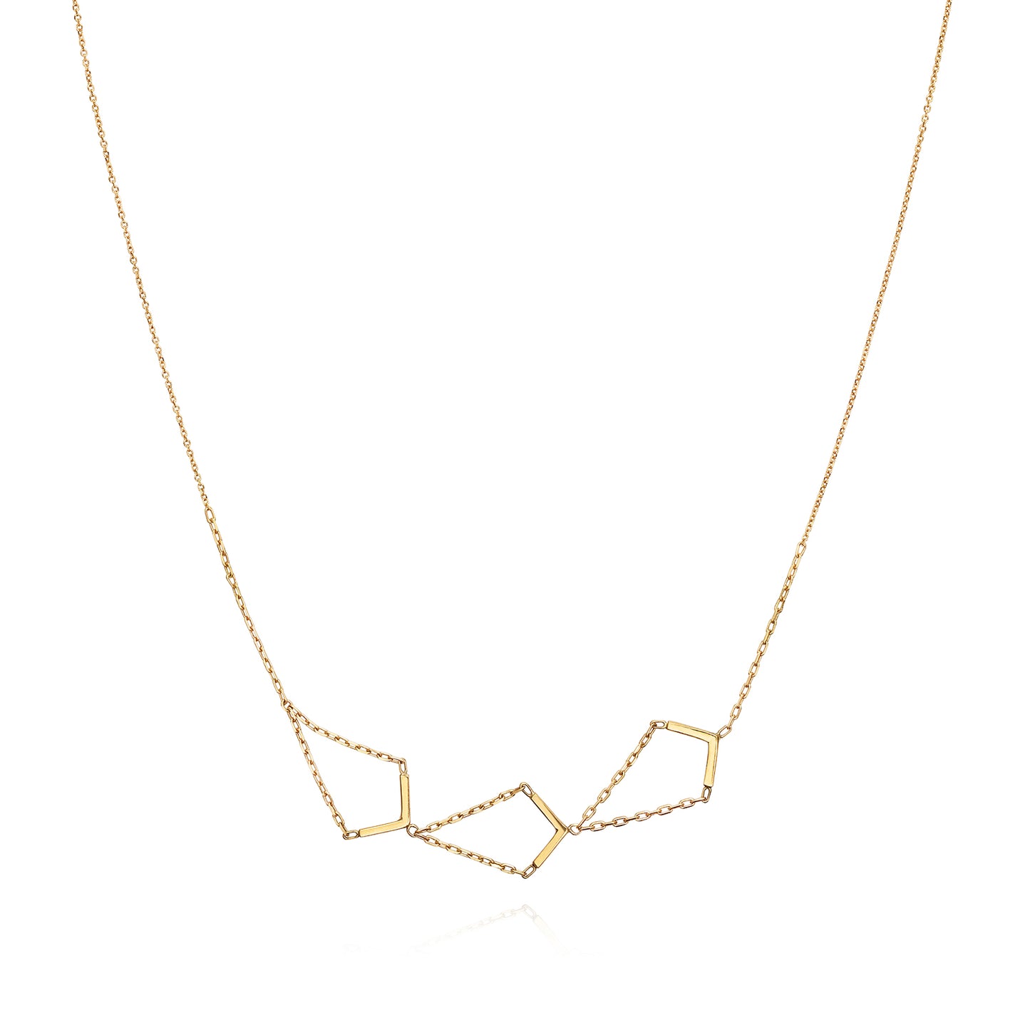 18ct yellow gold necklace with section of 3 V-shapes 