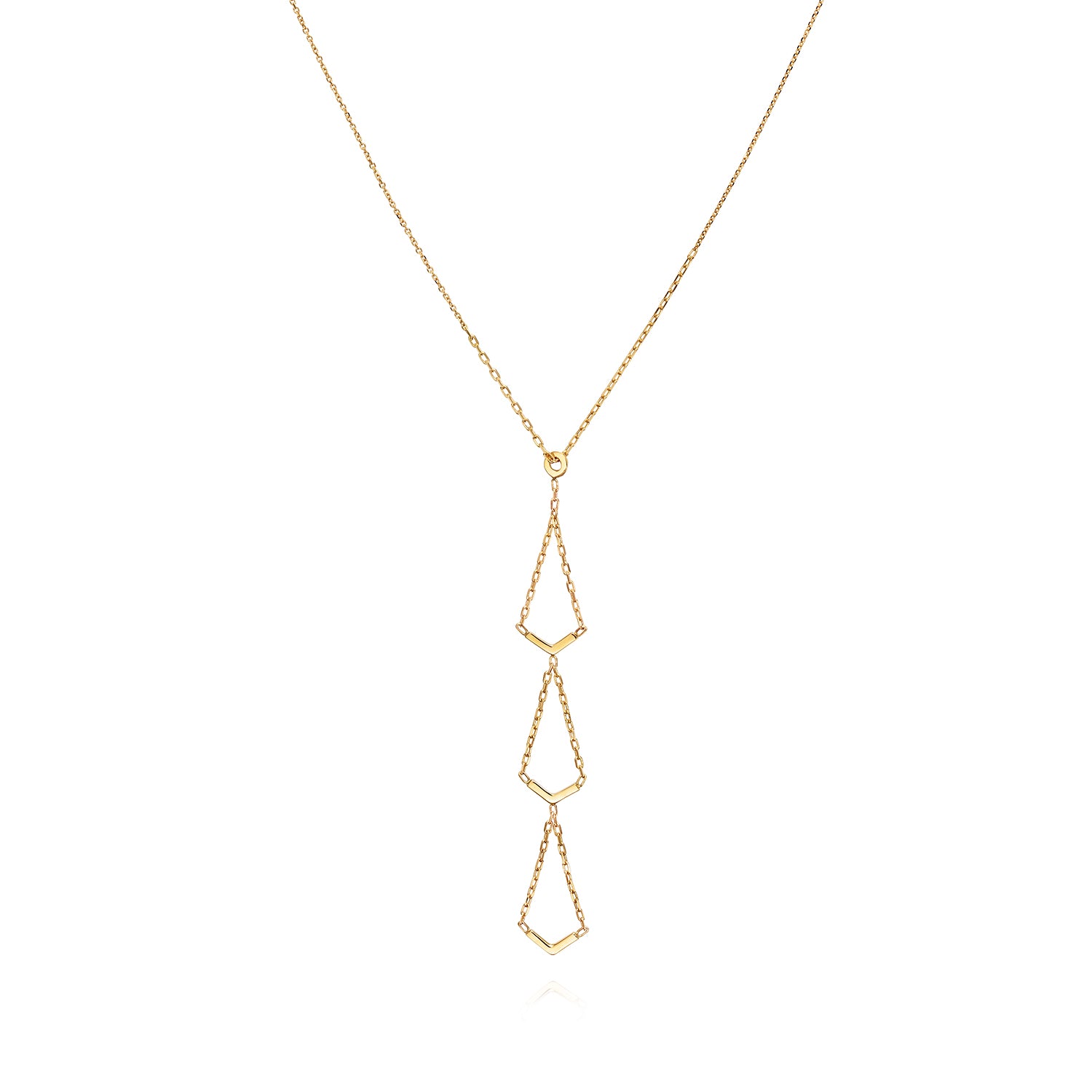18ct yellow gold necklace with triple V-shaped drops 