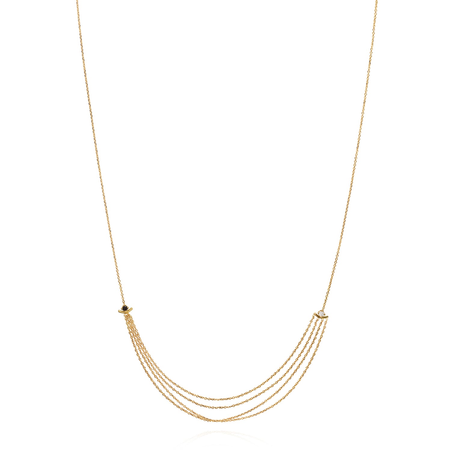Sweet Pea 18ct yellow gold Nouveau Now black and white diamond layered necklace close up.