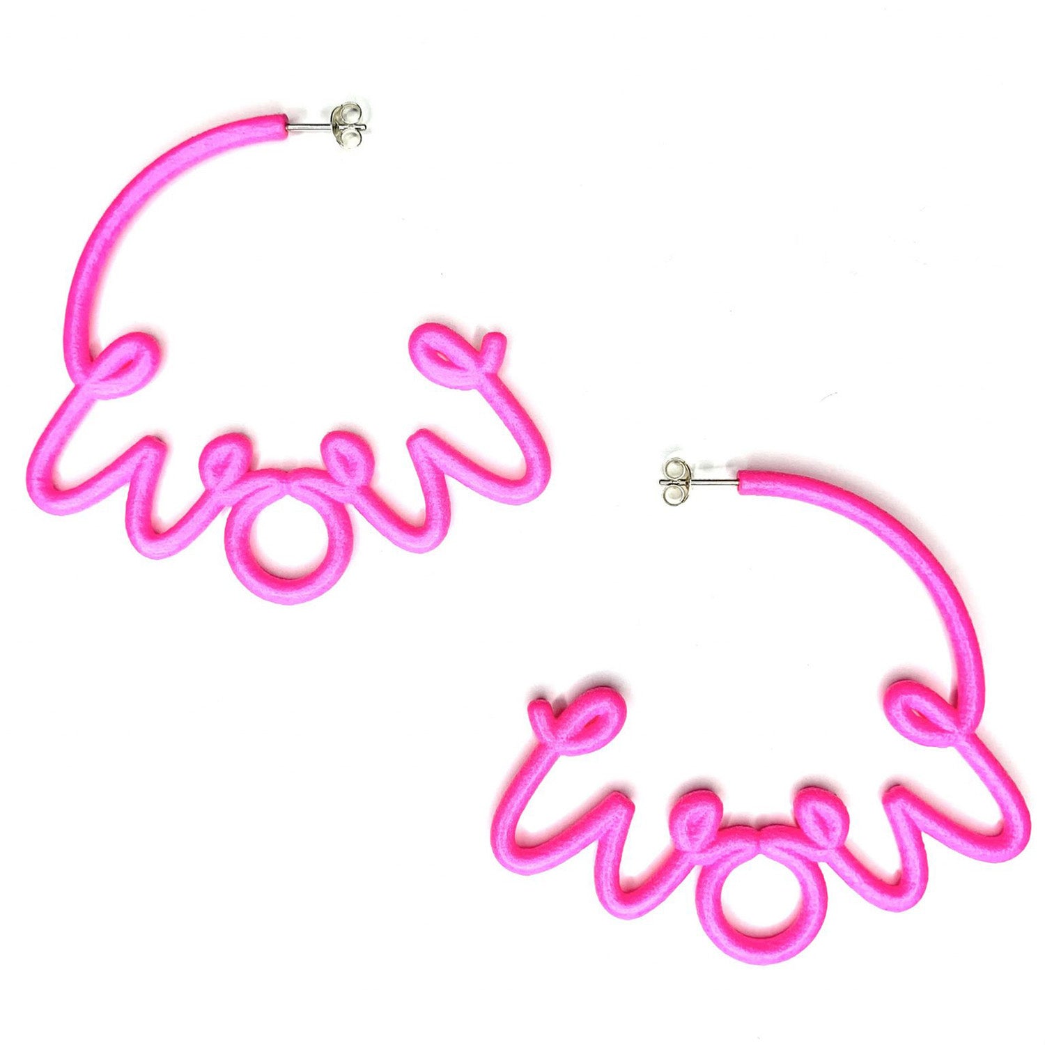 This is ‘WOW’ hoop earrings big neon pink