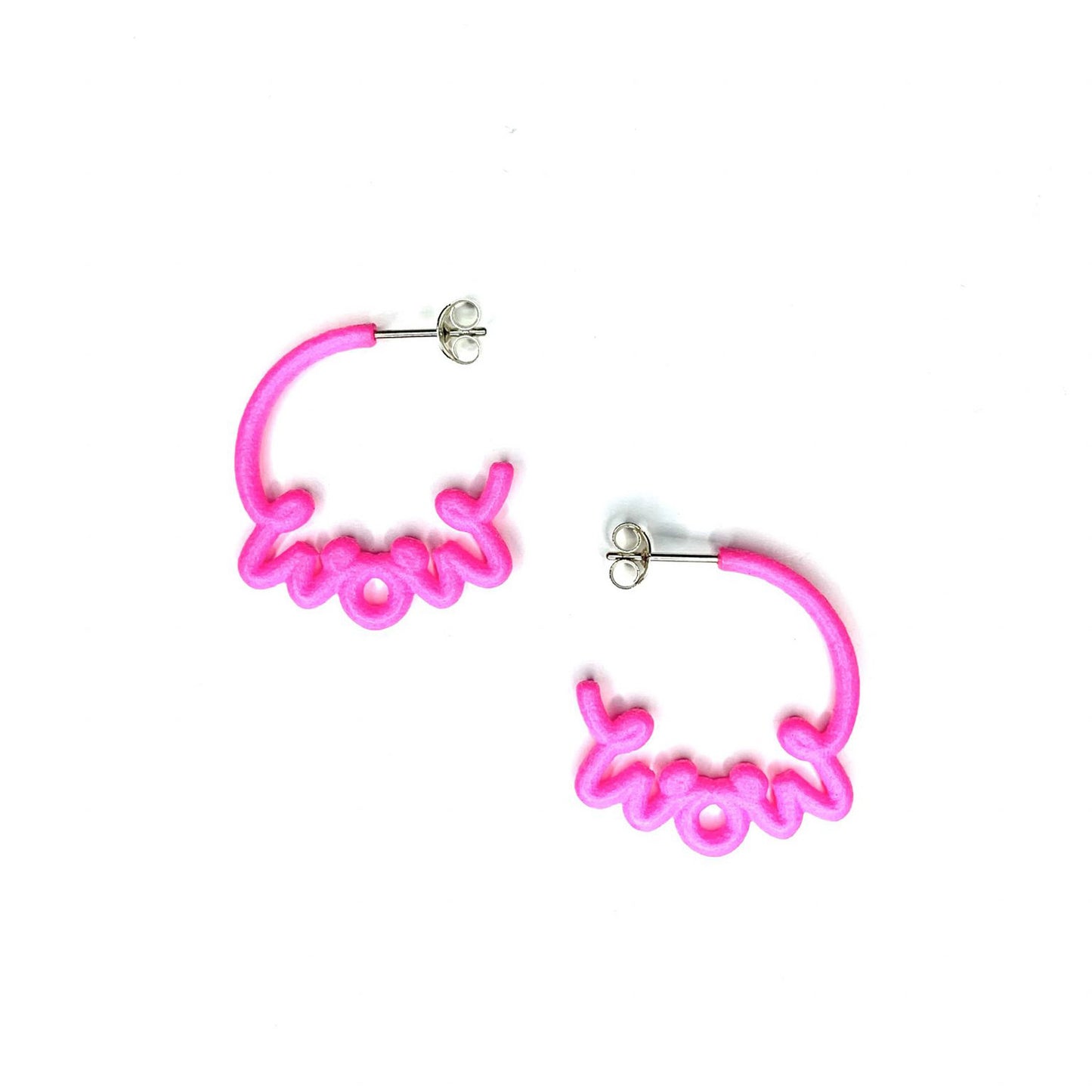 This is ‘WOW’ hoop earrings small neon pink