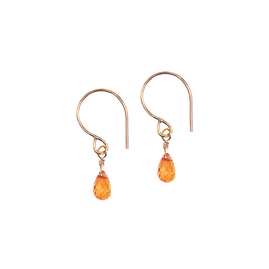 18ct yellow gold fine hook earrings with orange Sapphire drop