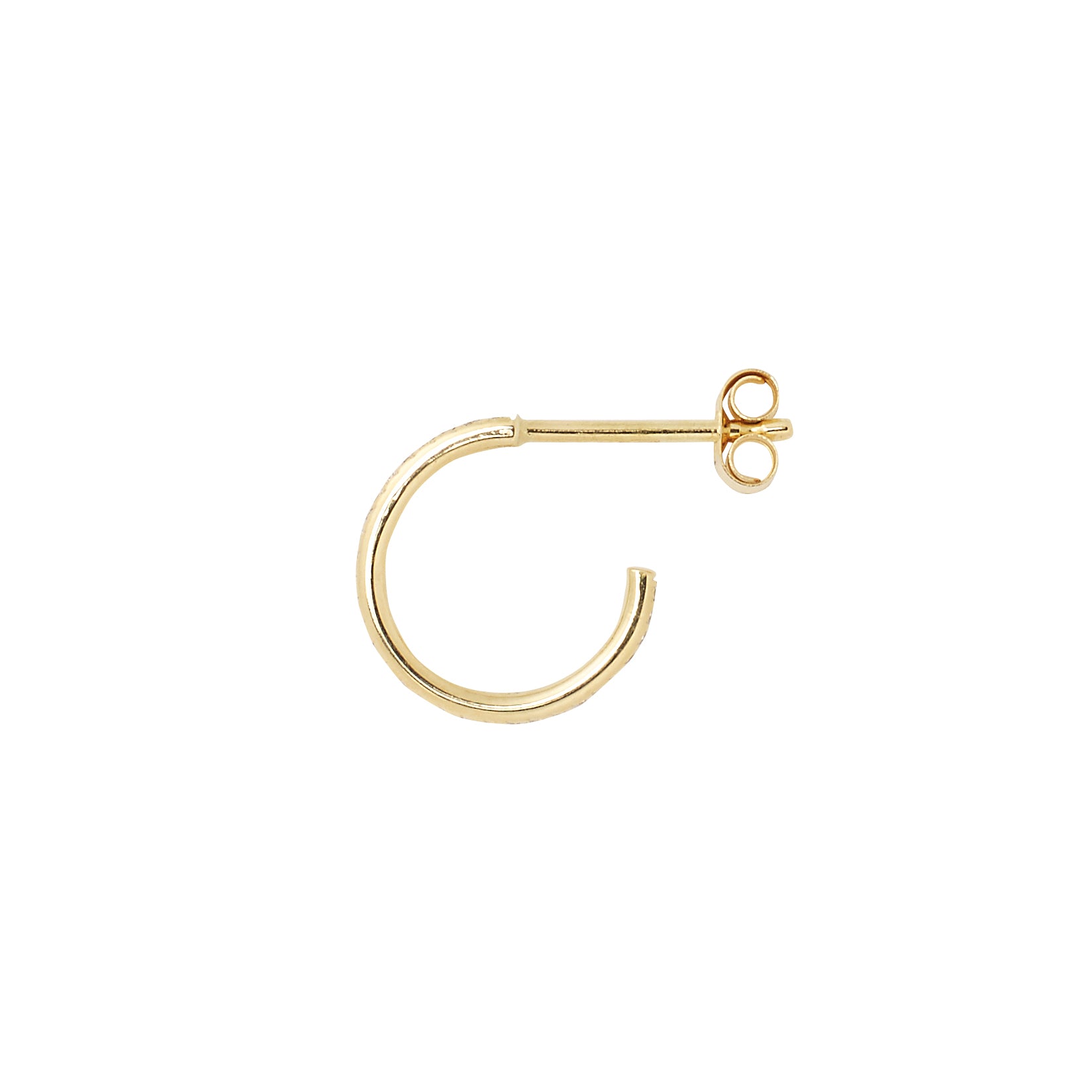 18ct yellow gold hoop earrings pave set with a line of Diamonds 