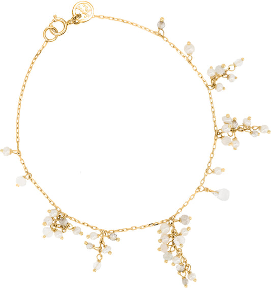 18ct Gold Goddess of Love bracelet with clusters of Pearl and crystal beads.