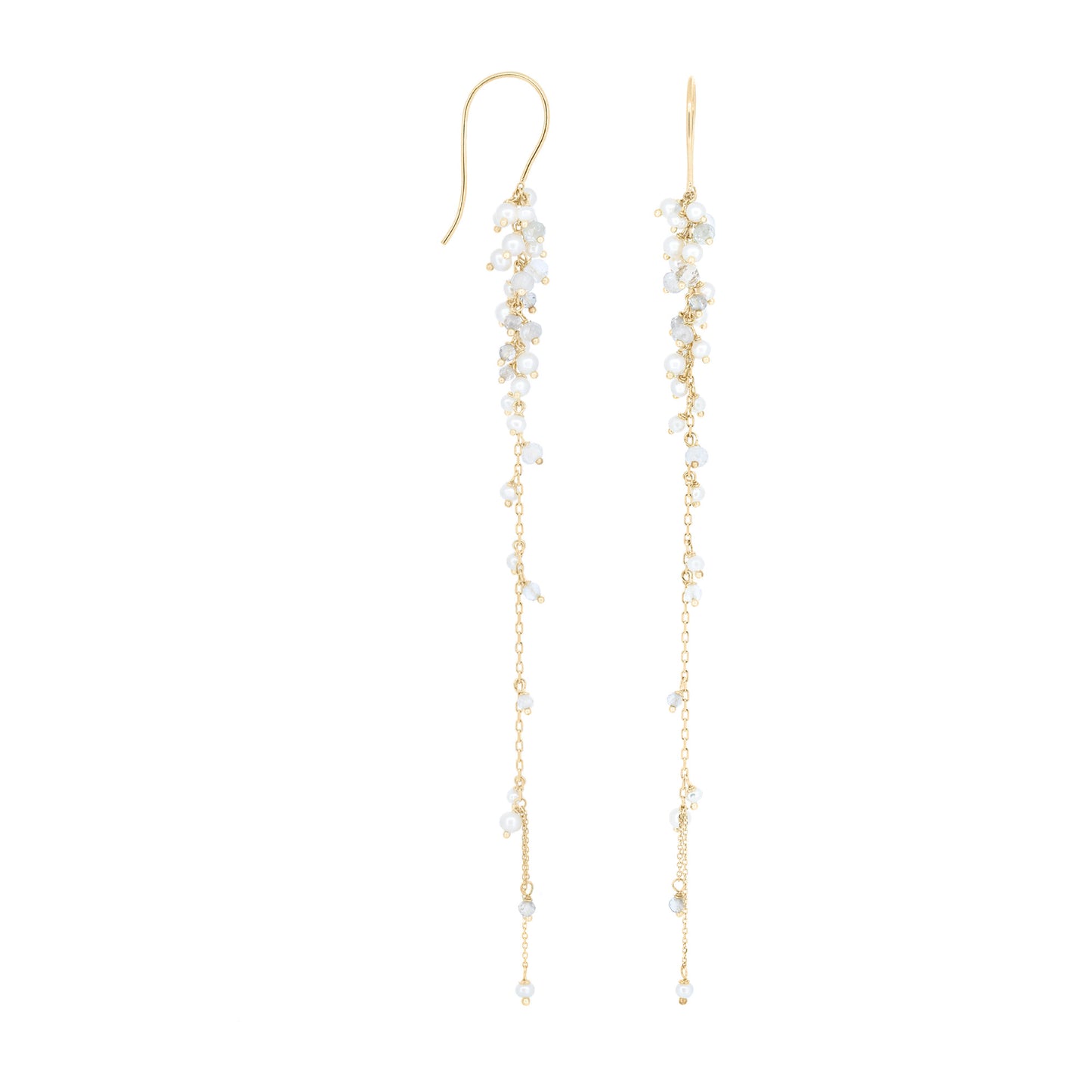 18ct Gold hook earrings with Pearls and Crystal beads.
