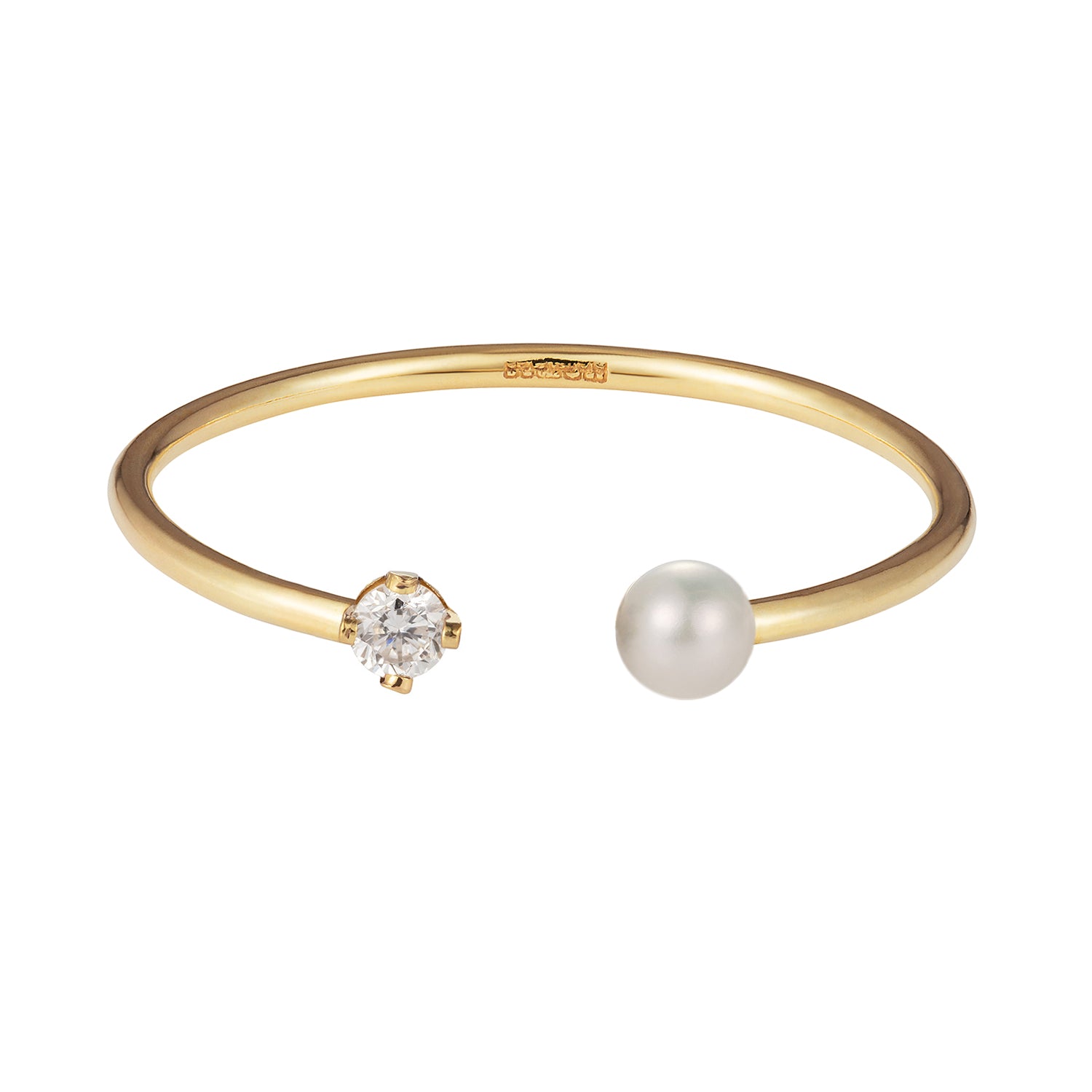 Open Diamond and Pearl Ring
