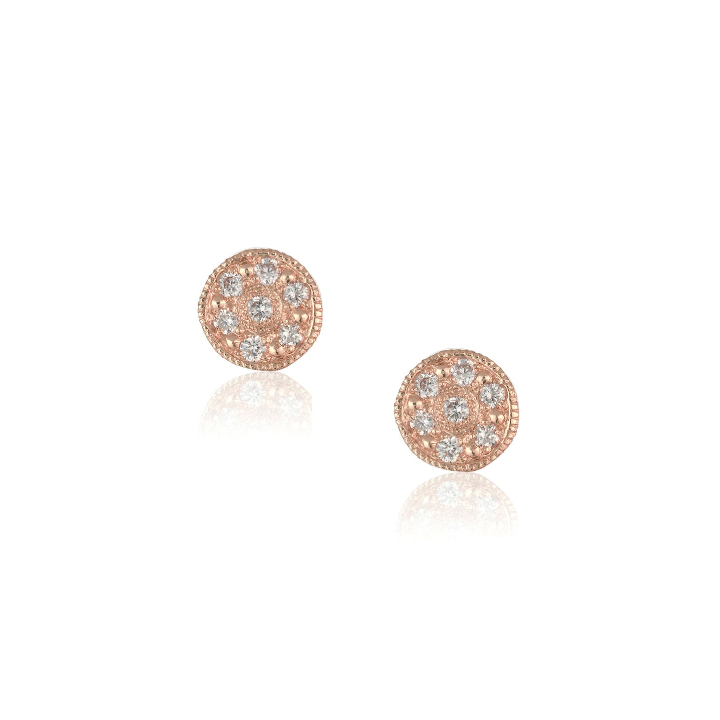 Brooke Gregson 18ct rose gold 'Mini Mars' disc stud earrings set with 7 white diamonds.