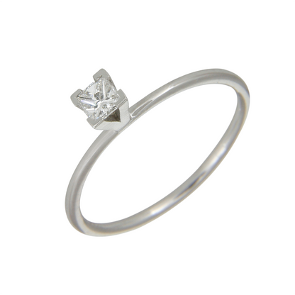 Sweet Pea 18ct white gold princess cut white diamond with claw set tulip setting engagement ring.