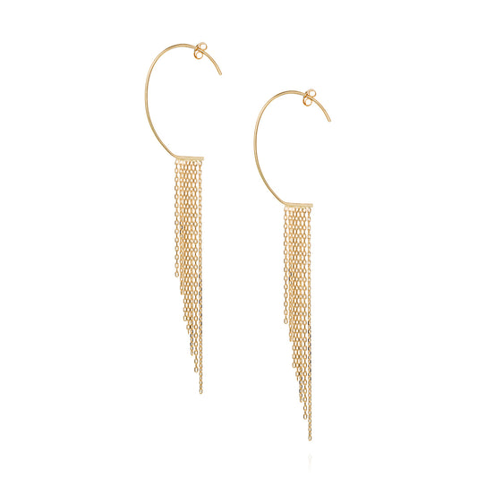 18ct yellow gold large oval hoops with tapered fringes