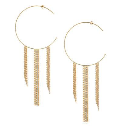 18ct yellow gold large hoop with three hanging fringes