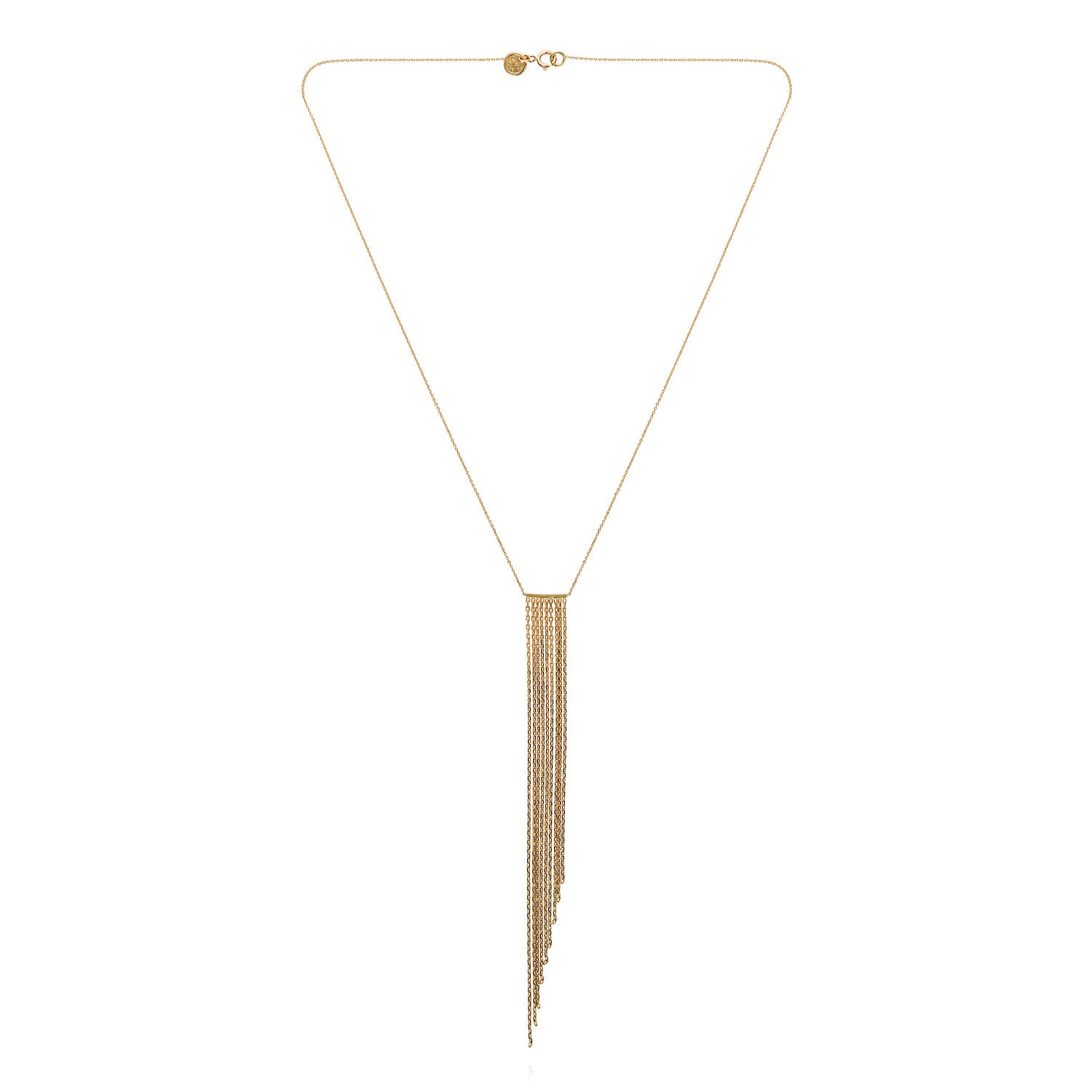 18ct yellow gold fine chain necklace with long sloped fringe