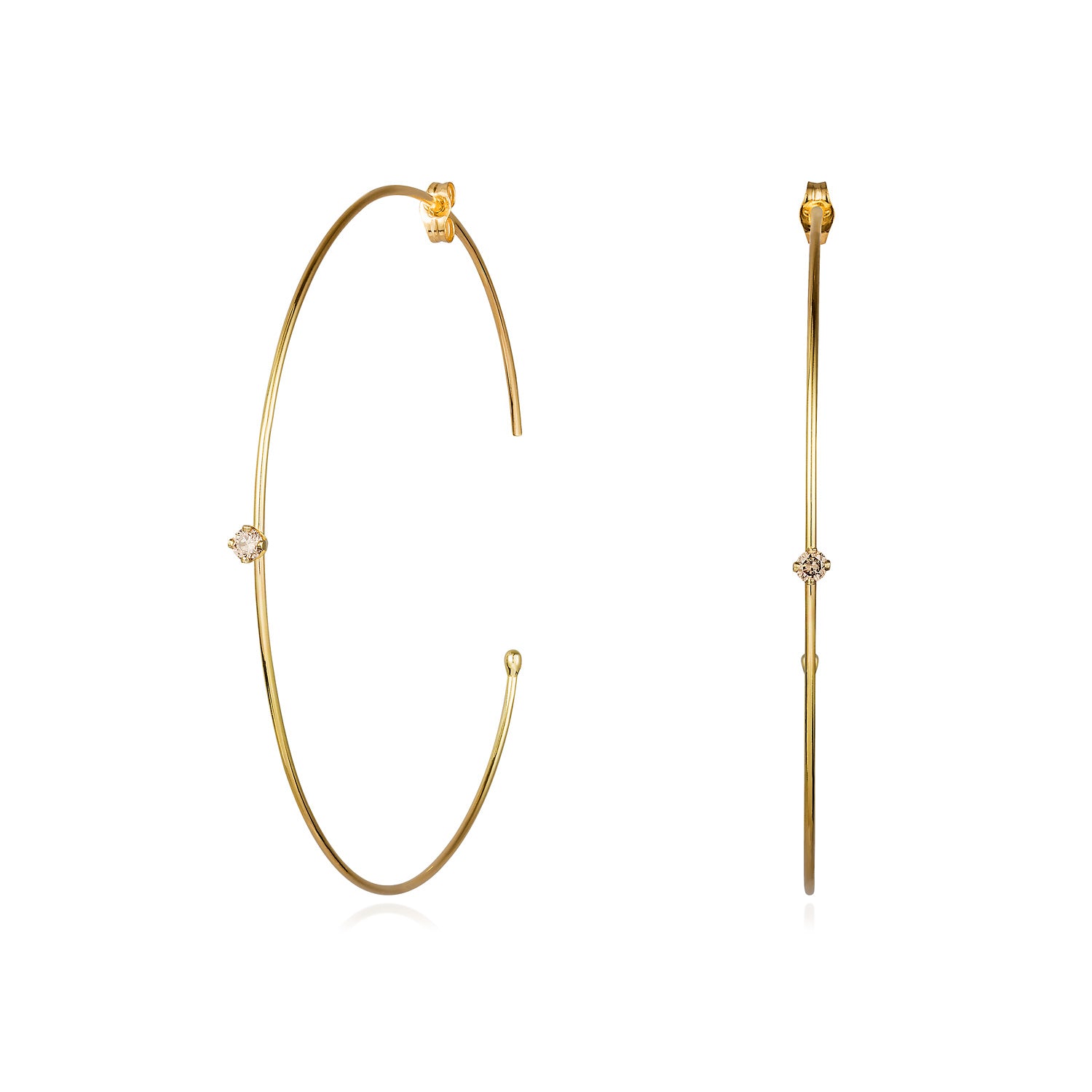 18ct yellow gold hoops with Champagne Diamond set collet