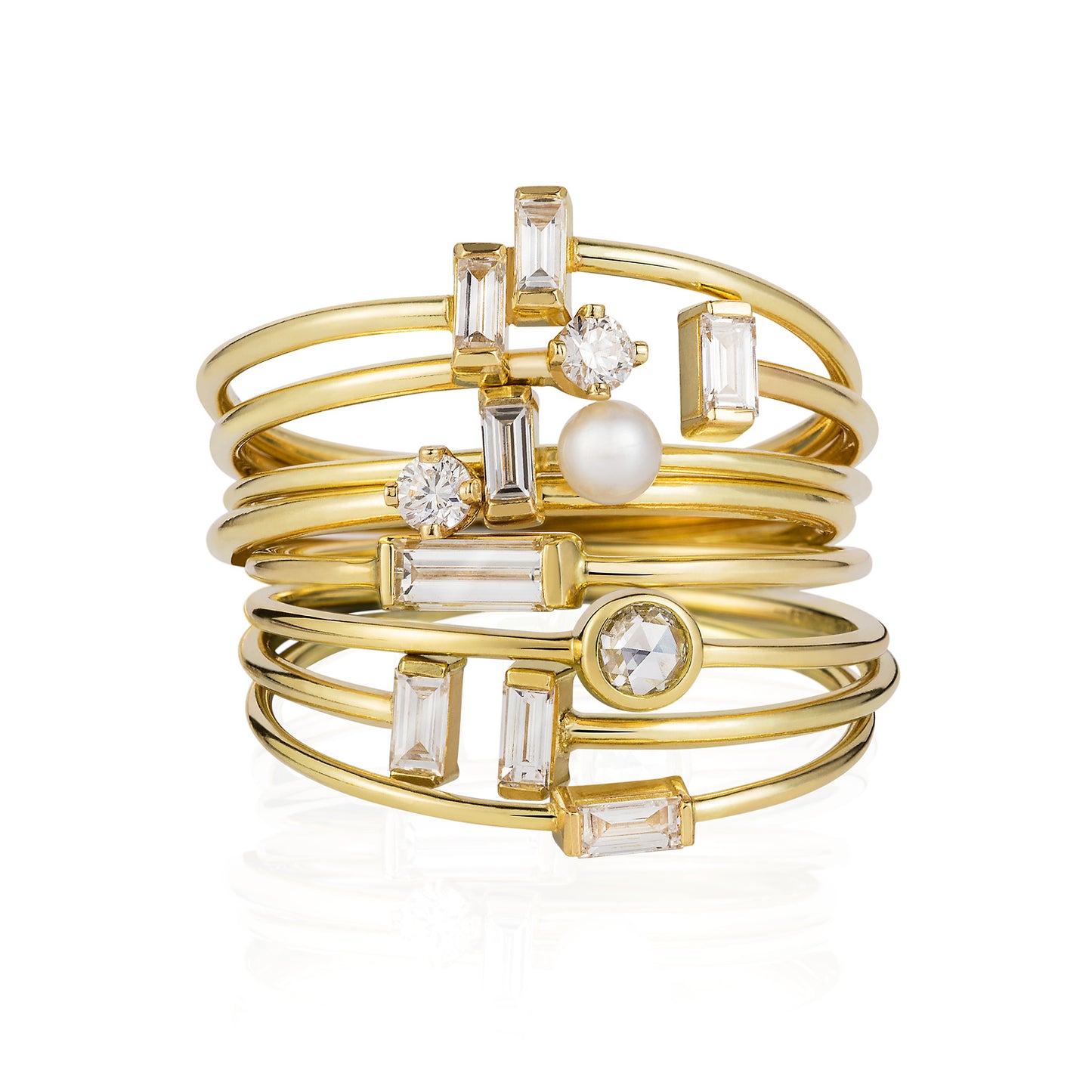 18ct yellow gold Diamond Baguette ring stack