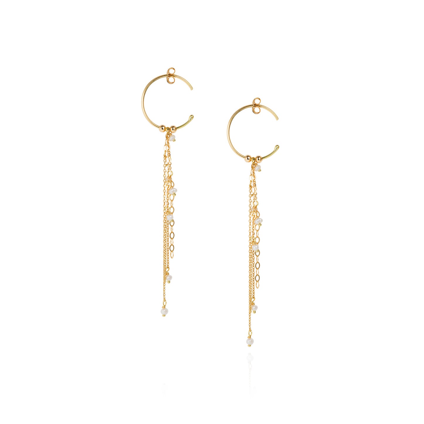 18ct yellow gold fine hoop earrings with layered strands and seed pearls