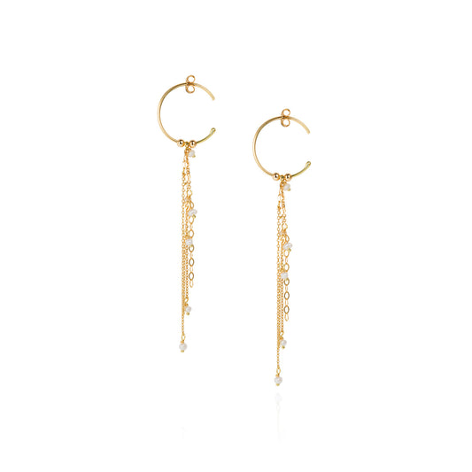 18ct yellow gold fine hoop earrings with layered strands and seed pearls