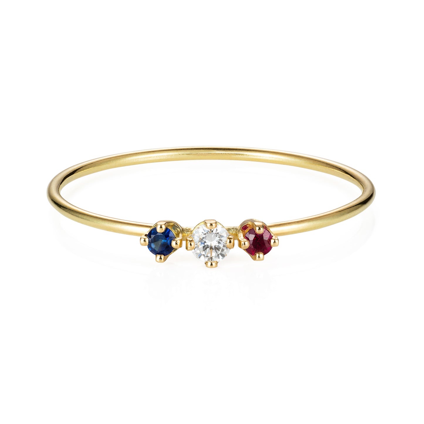 18 ct yellow gold ring with set ruby , blue sapphire and diamond