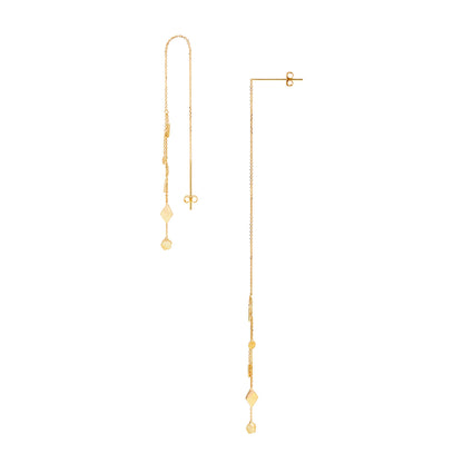 18ct Gold thread through earrings with mixed gold shaped and chains