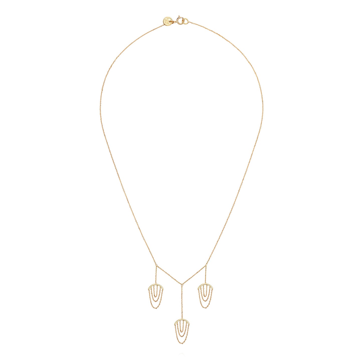 Sweet Pea 18ct yellow gold Nouveau Now triple drop necklace with looped chains. 