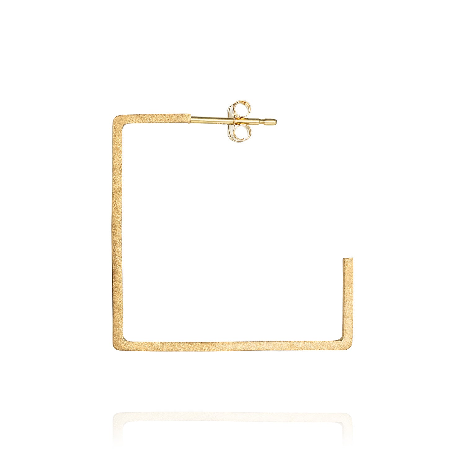 Sweet Pea Precious Maze single 18ct yellow gold square wire brushed large square hoop earring 