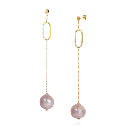 Linked with Love Earrings With Pink Baroque Pearl