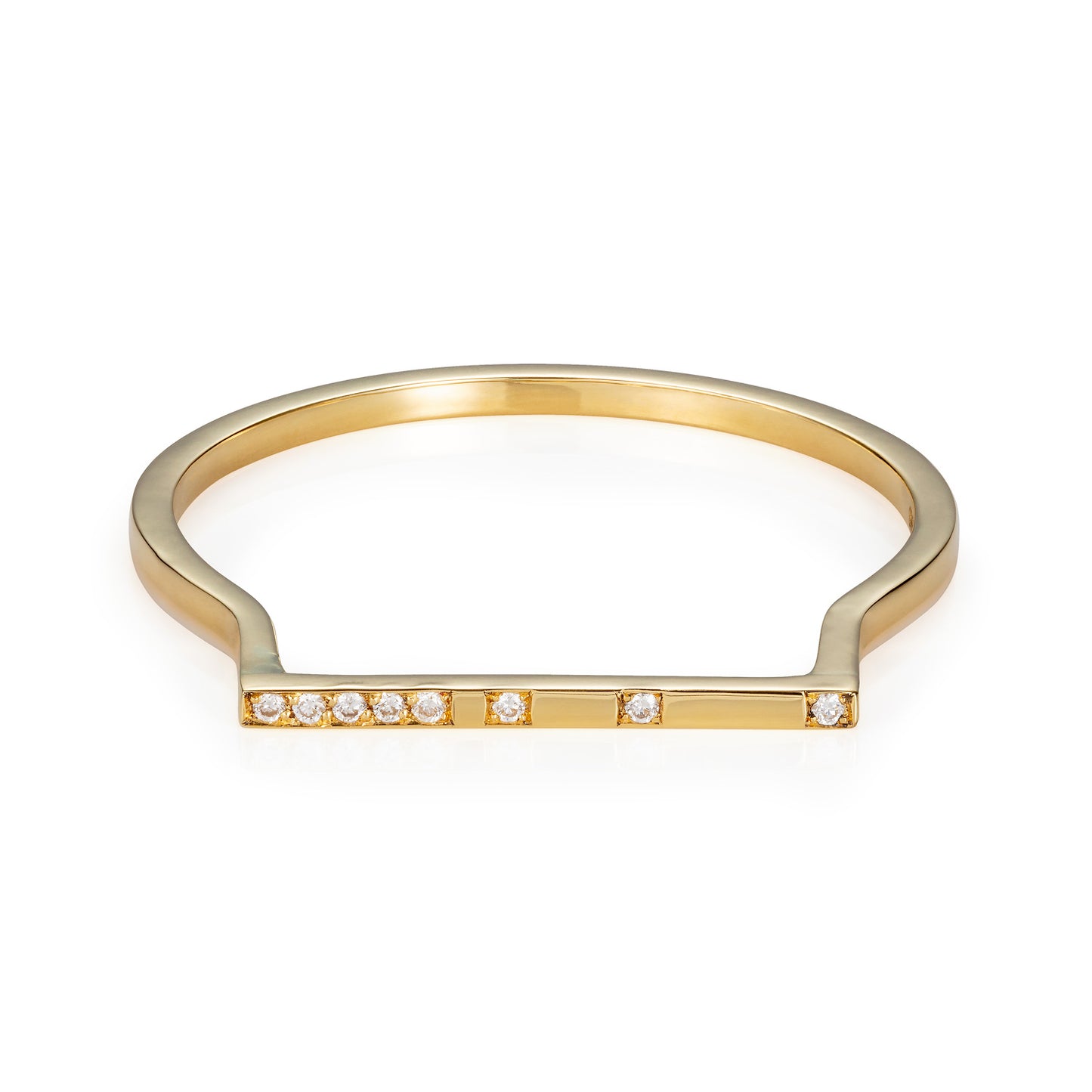 18 CT YELLOW GOLD RING WITH DIAMOND PAVE RAISED BAR
