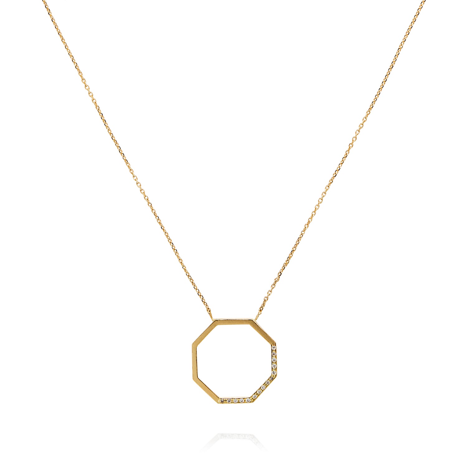 18ct yellow gold octagon necklace pave set with 15 diamonds