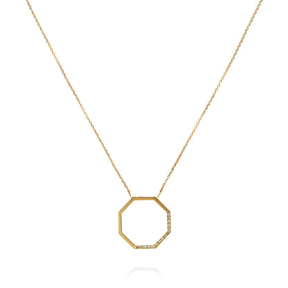 18ct yellow gold octagon necklace pave set with 15 diamonds