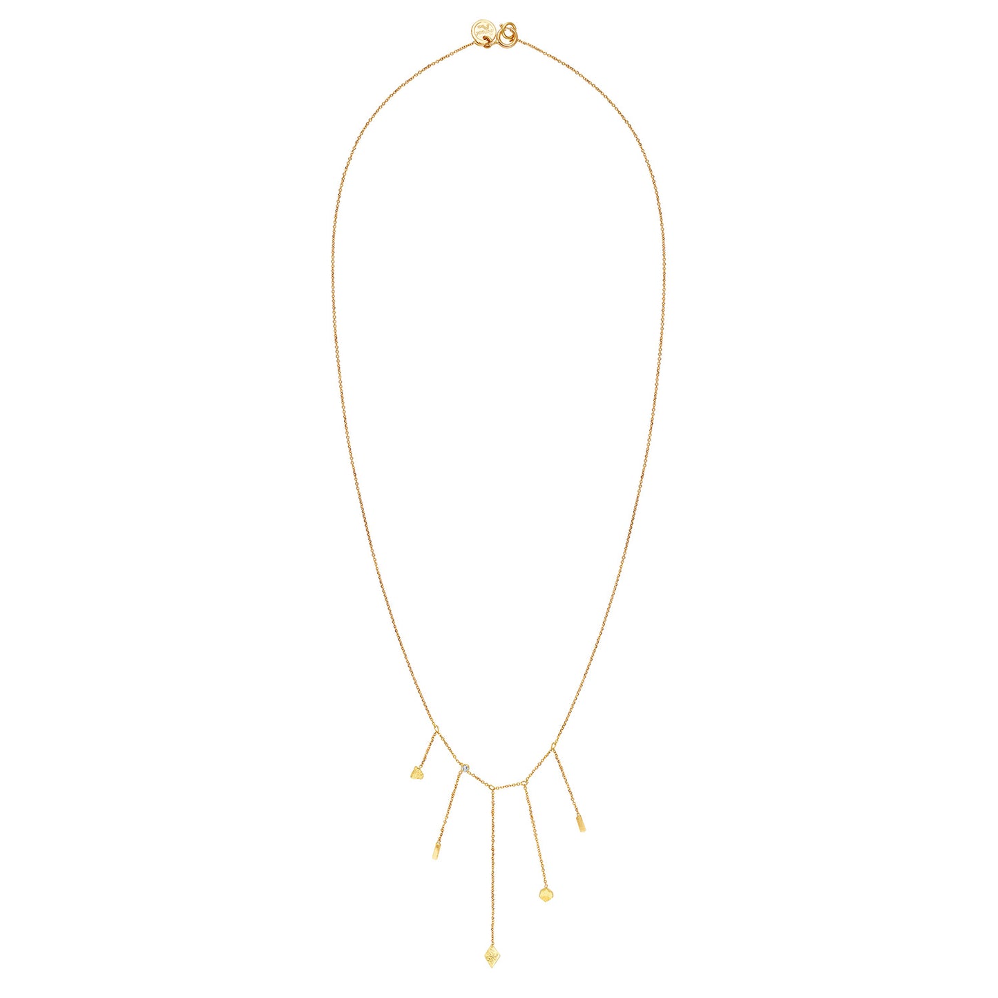 Sweet Pea 18ct gold Kaleidoscope 5 strand chain drop necklace with textured shapes and diamond