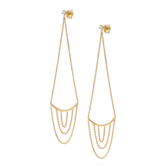 Sweet Pea 18ct yellow gold and diamond stud Nouveau Now chandelier earrings.