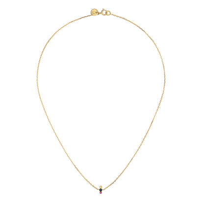 18ct yellow gold chain necklace with set pink blue and yellow Sapphires