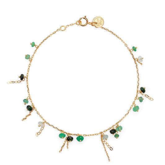 18ct yellow gold chain beaded bracelet with Emerald beads