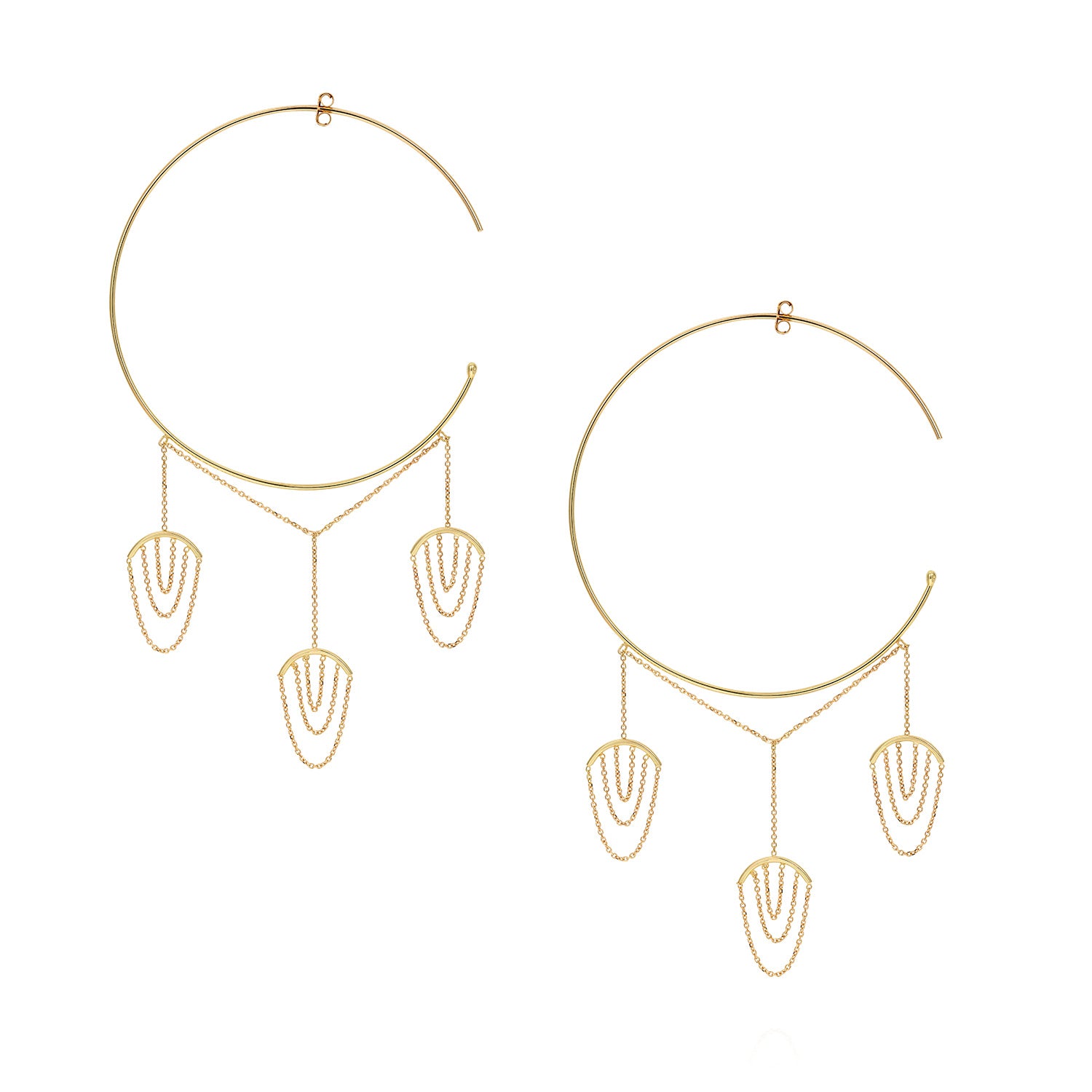 Sweet Pea 18ct yellow gold Nouveau Now large hoops with 3 layered chain drops.