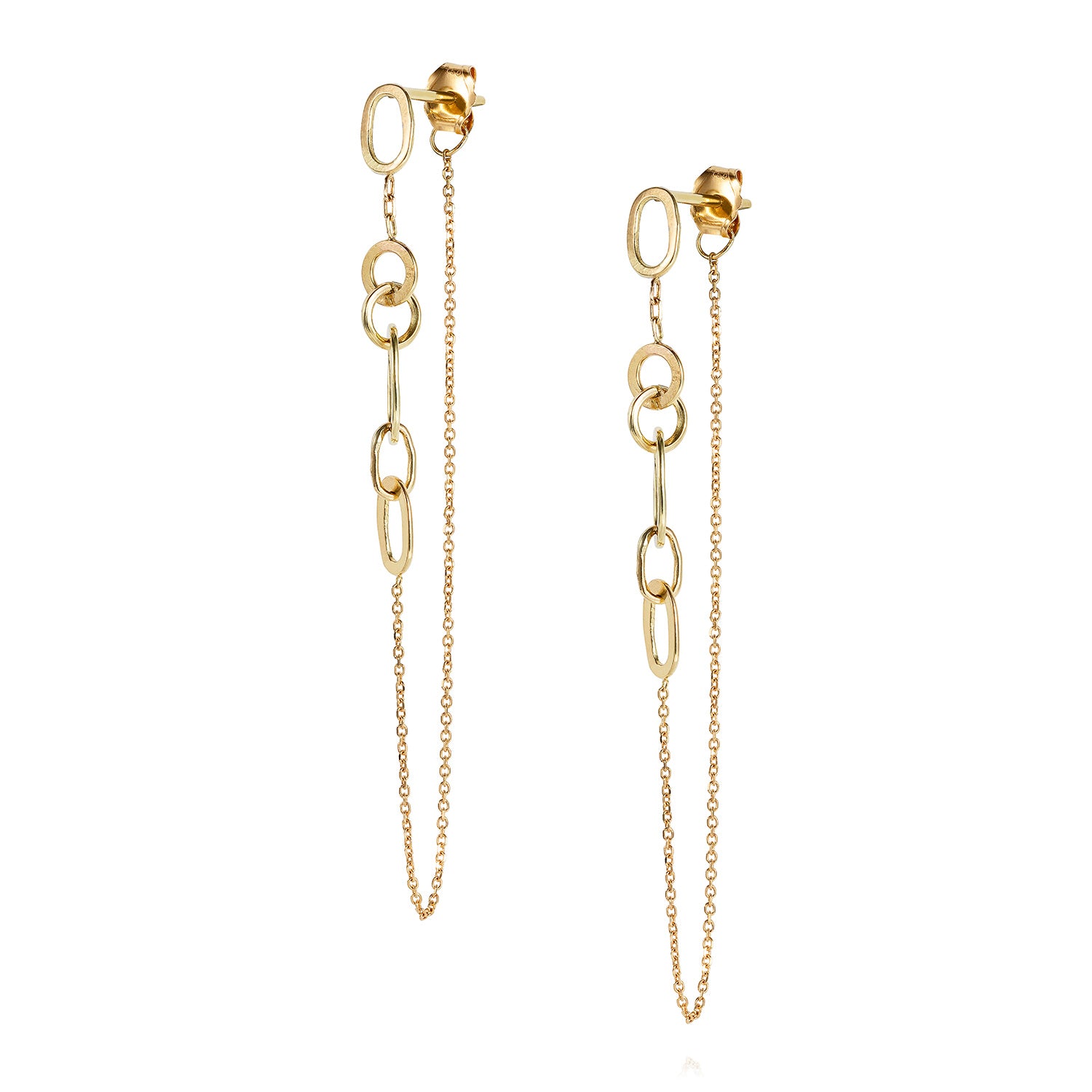 Cross Drop Dangle Front Back Chain Earrings 14K Solid Gold Ball Ear Studs  Women | eBay