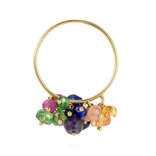 18ct yellow gold ring with mixed precious stone cluster