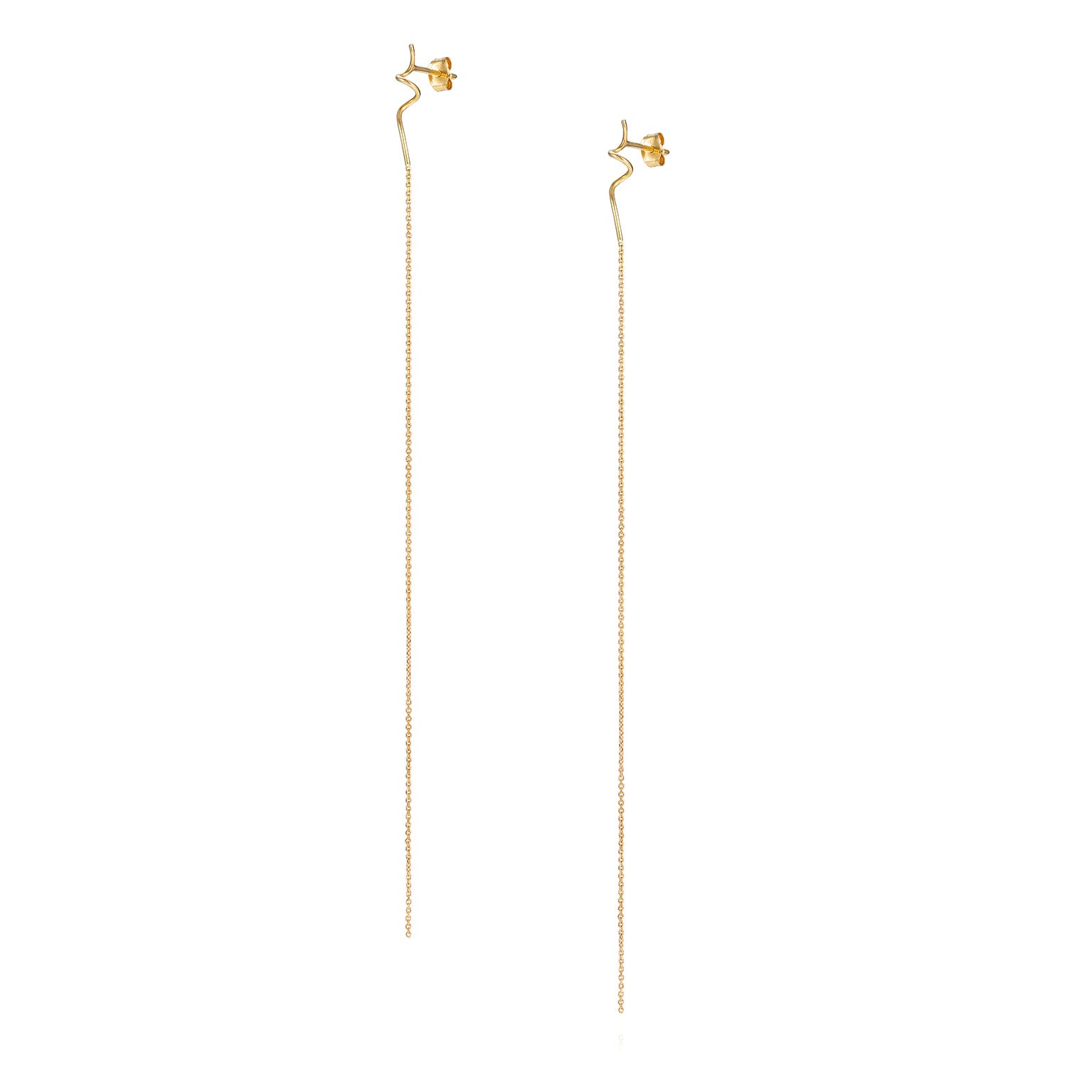 18ct yellow gold Doodle stud with long hanging chains