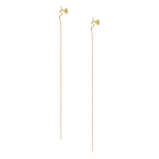 18ct yellow gold Doodle stud with long hanging chains