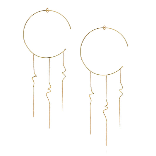 18ct yellow gold Doodle large hoop earrings with 3 strands of chain with inserted Doodles