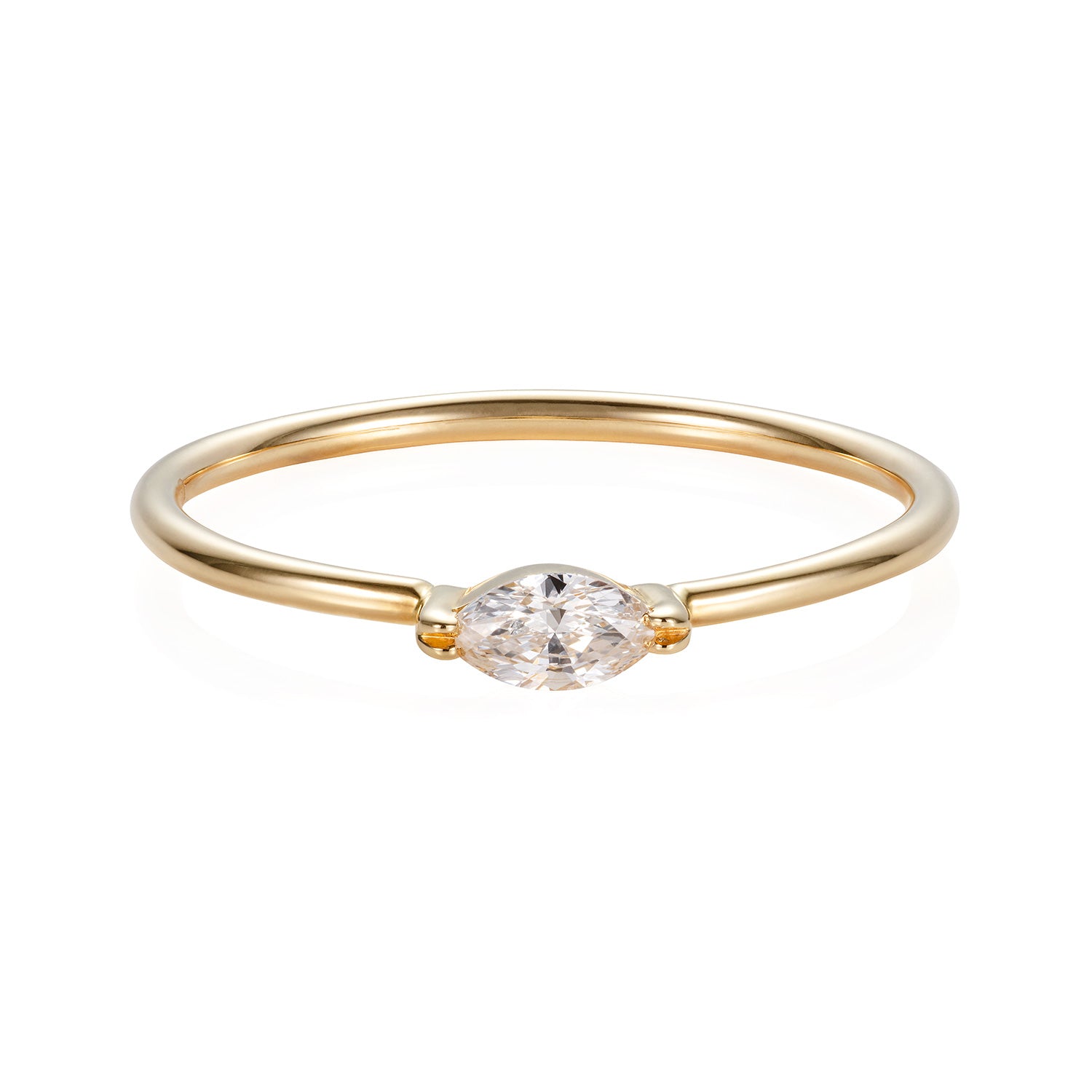 Sweet Pea 18ct yellow gold white diamond marquise engagement ring.