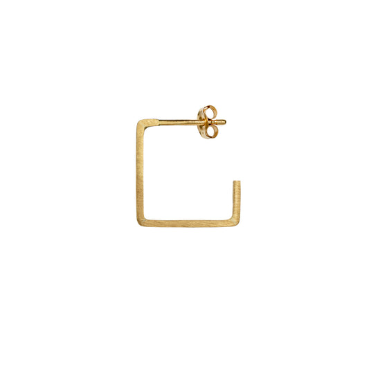 Sweet Pea Precious Maze single 18ct yellow gold square wire brushed small square hoop earring