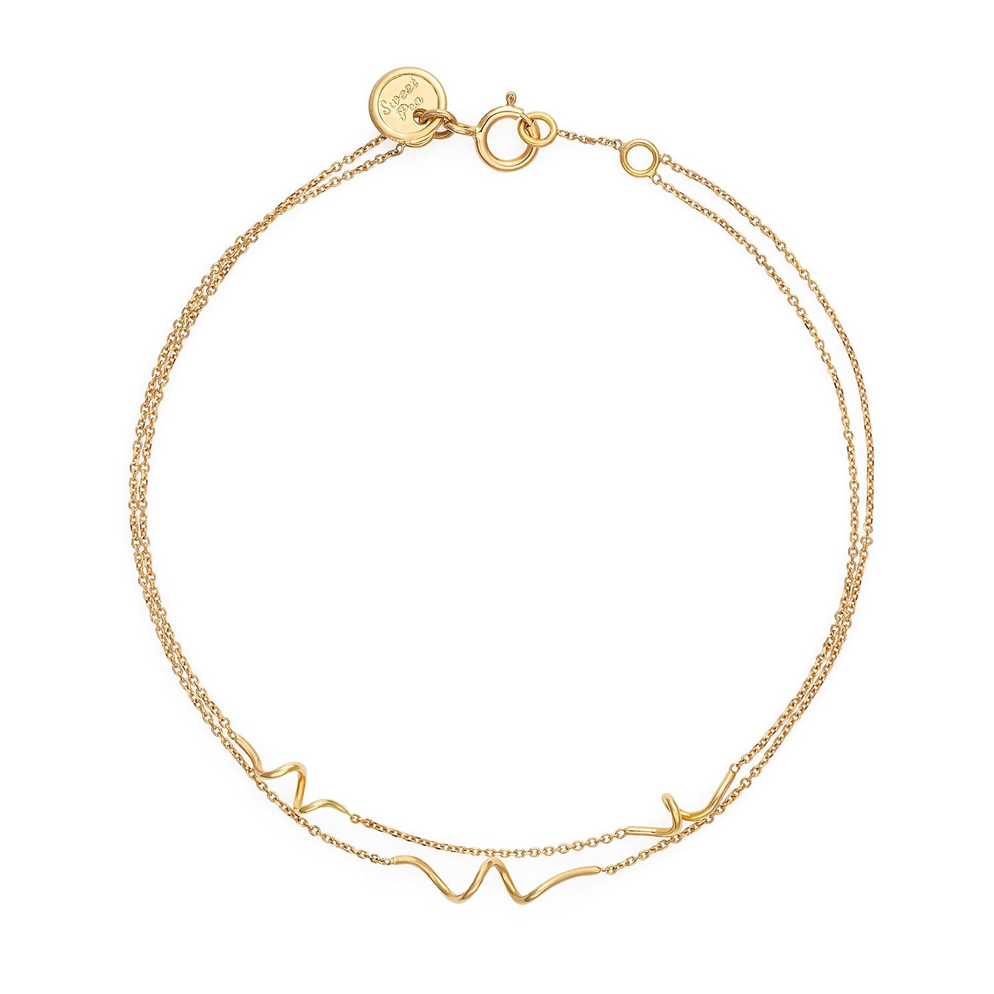 18ct yellow gold fine chain double strand bracelet with 3 inserted Doodles