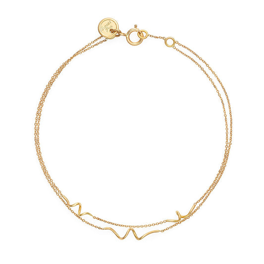 18ct yellow gold fine chain double strand bracelet with 3 inserted Doodles