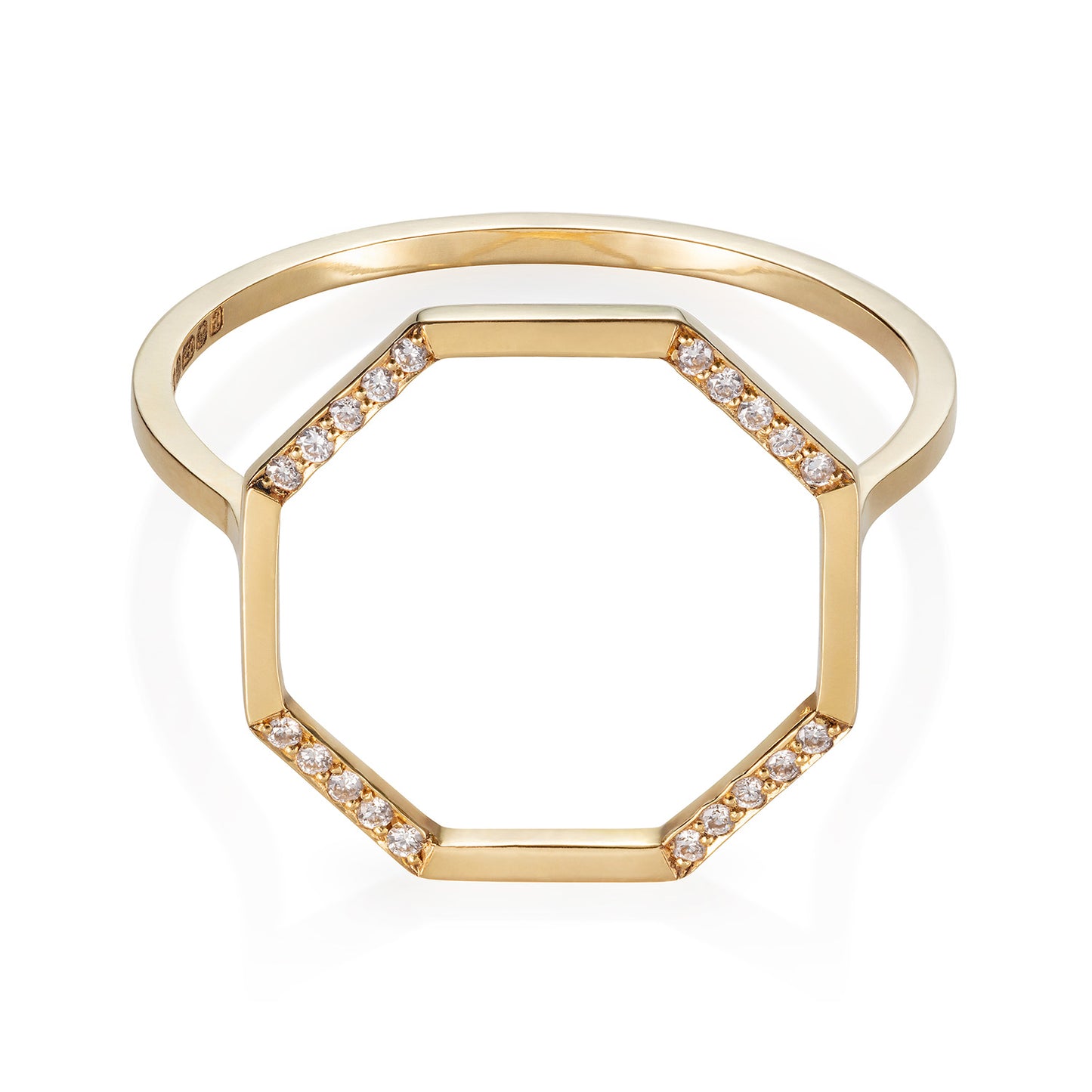 18ct yellow gold ring with diamond set raised octagon