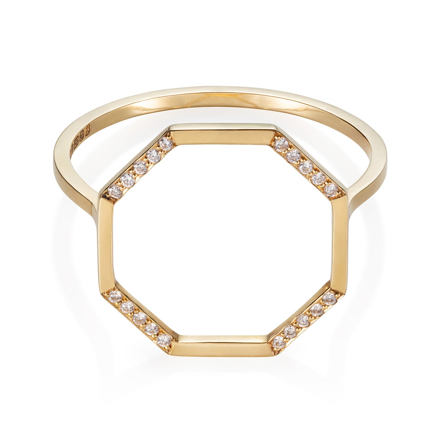 18ct yellow gold ring with diamond set raised octagon