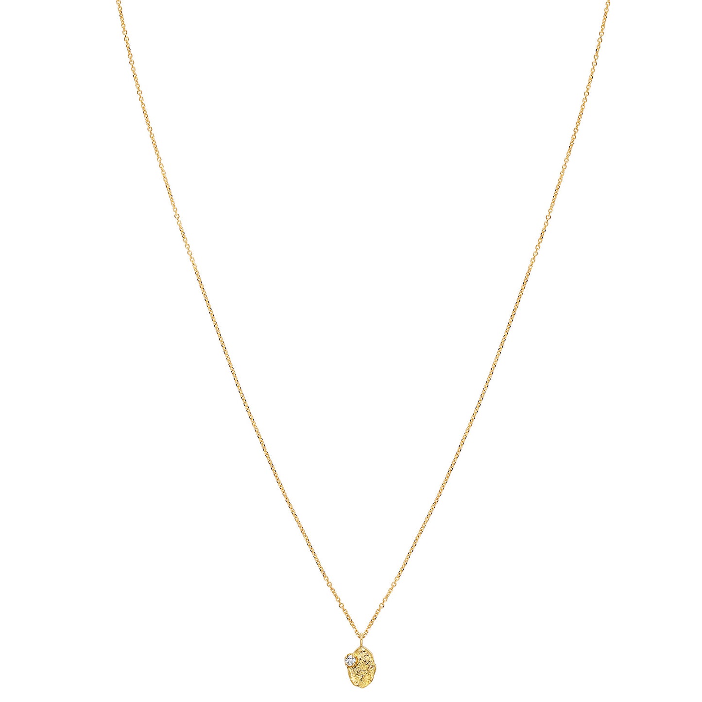 Sweet Pea Moonscape recycled 18ct yellow gold small nugget set with white diamond short necklace.