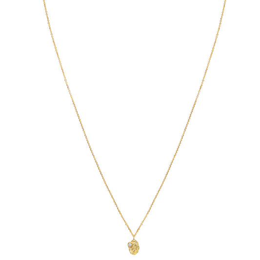 Sweet Pea Moonscape recycled 18ct yellow gold small nugget set with white diamond short necklace.