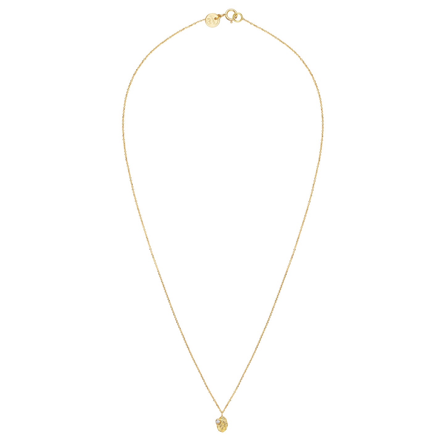 Sweet Pea Moonscape recycled 18ct yellow gold small nugget set with white diamond short necklace.