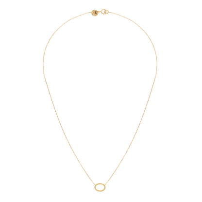 18ct yellow gold fine chain necklace with brushed oval set with 5 diamonds
